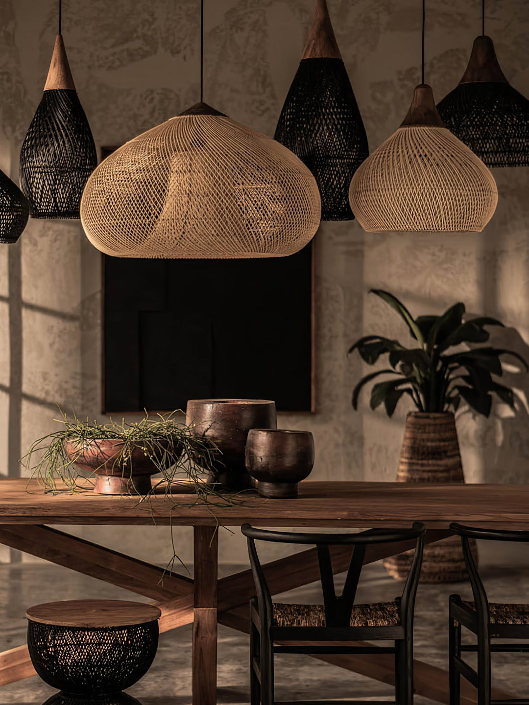 Flätad Rattan Pendellampa
