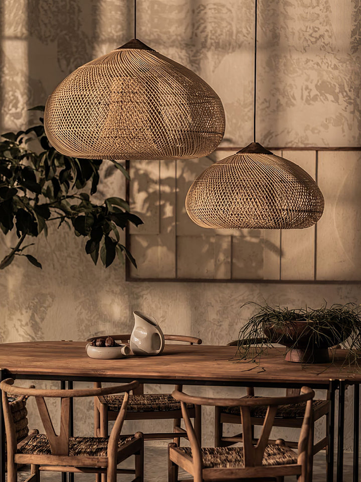 Flätad Rattan Pendellampa