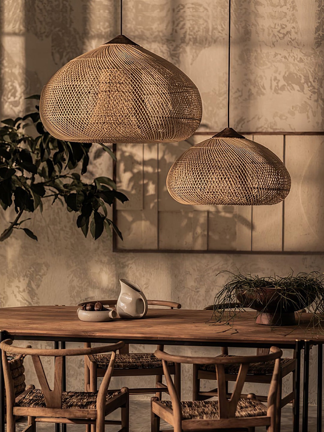 Flätad Rattan Swag Pendellampa