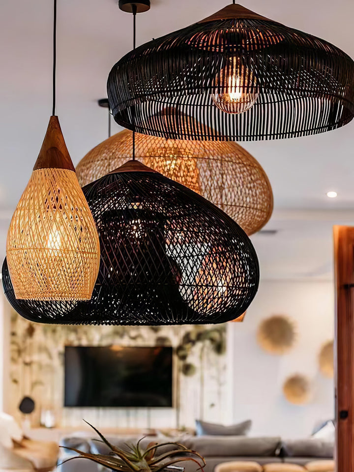Flätad Rattan Pendellampa
