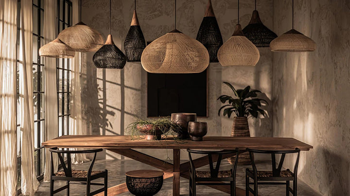 Flätad Rattan Pendellampa