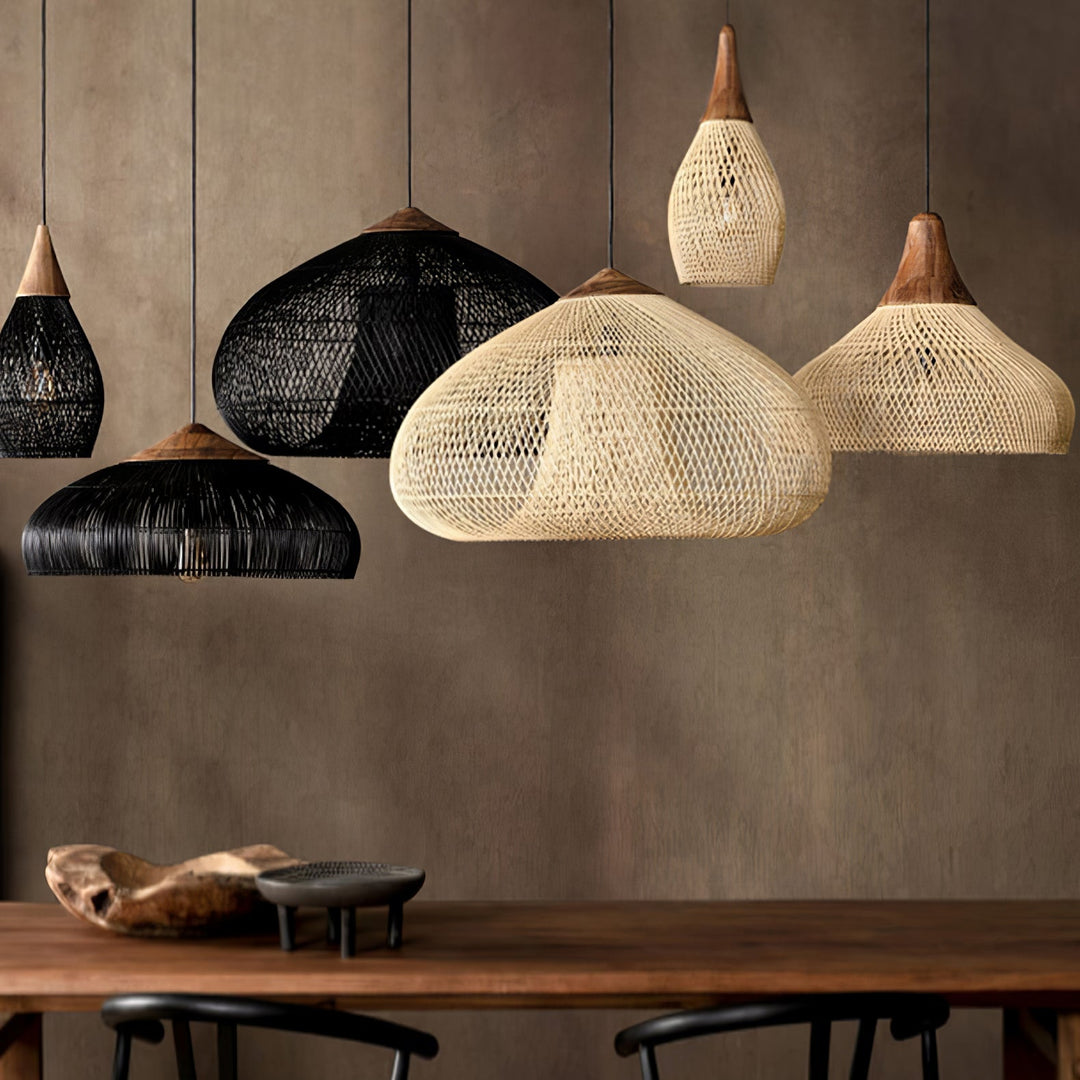 Flätad Rattan Pendellampa