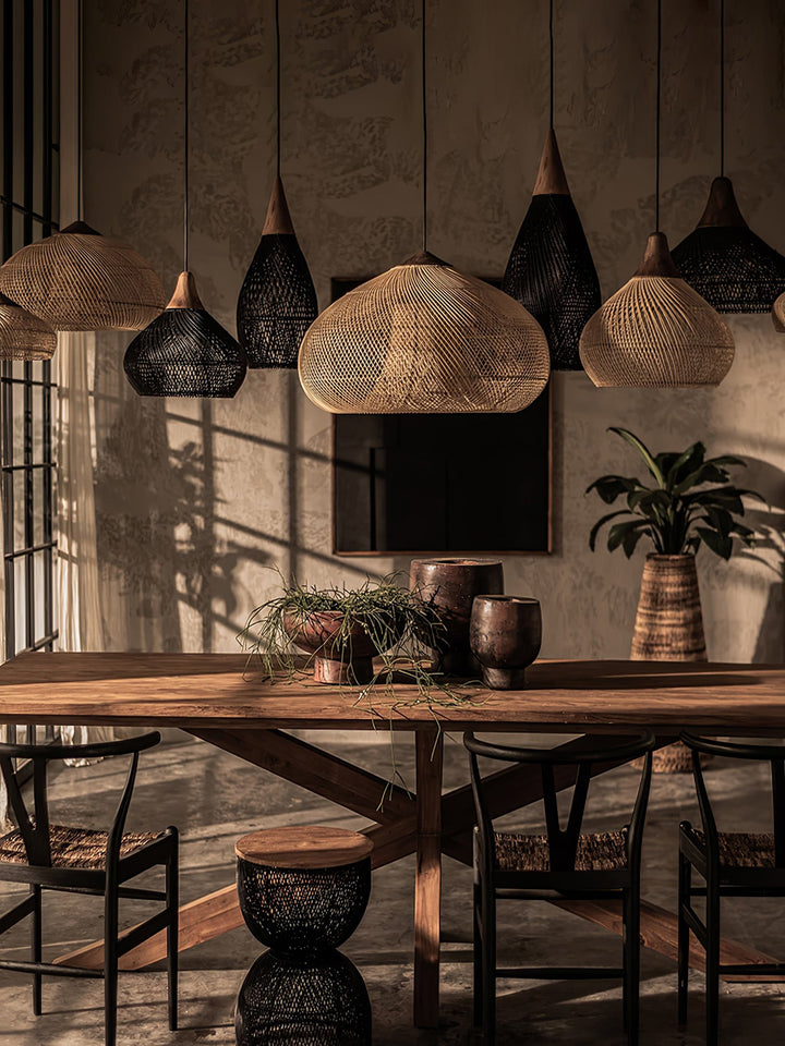 Flätad Rattan Pendellampa