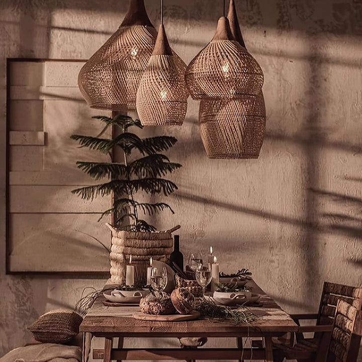 Flätad Rattan Pendellampa