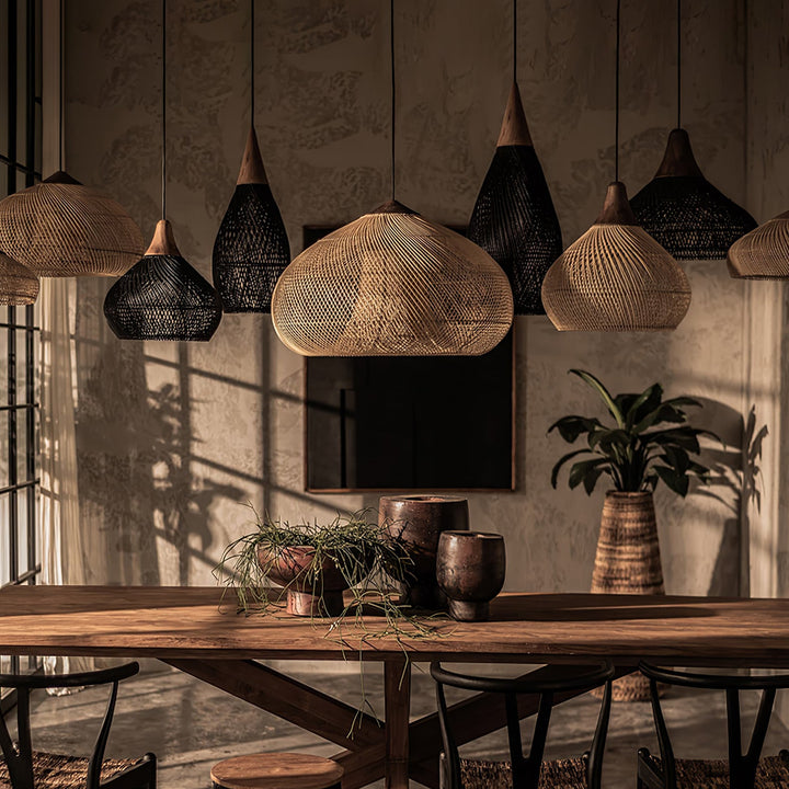 Flätad Rattan Pendellampa