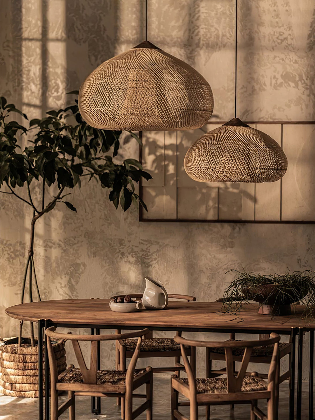 Flätad Rattan Pendellampa