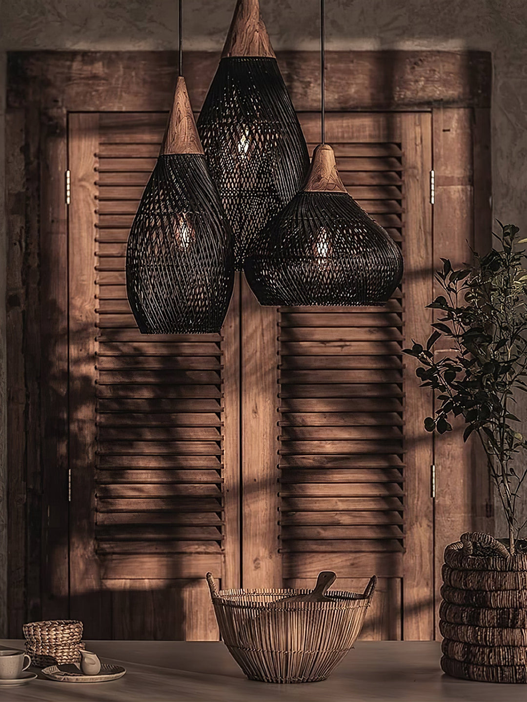 Flätad Rattan Pendellampa