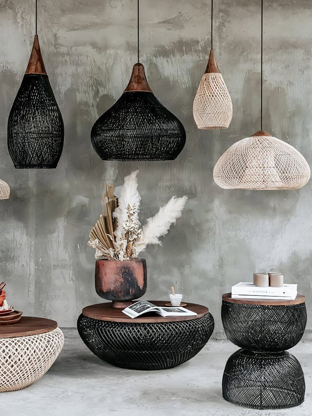 Flätad Rattan Pendellampa