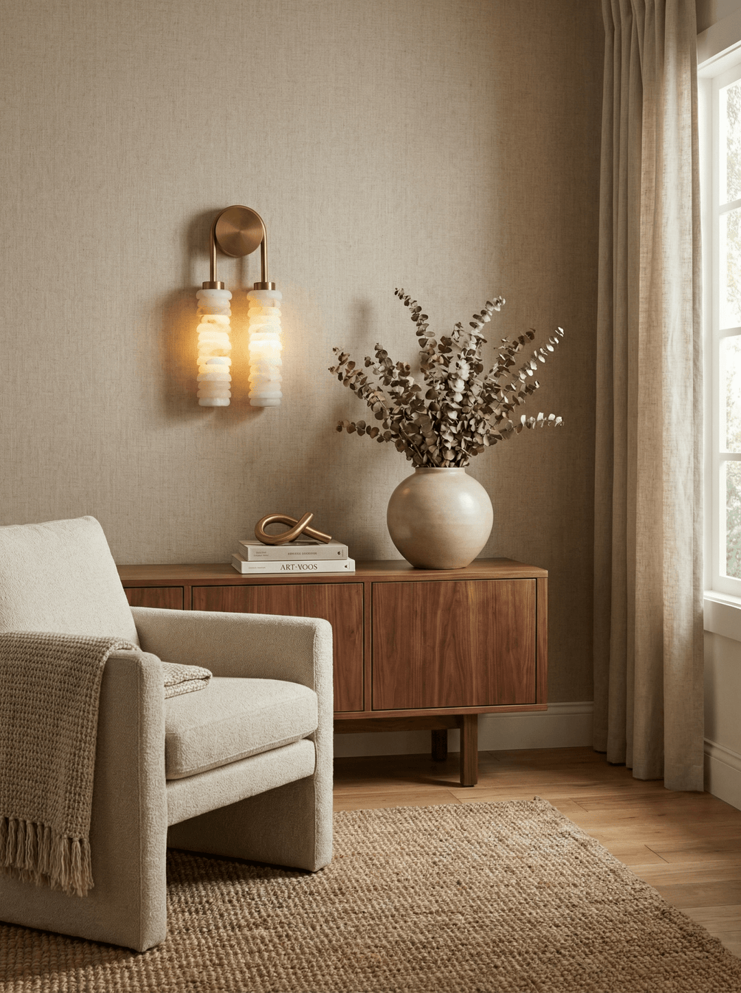 Calla Ribbed Alabaster Vägglampa