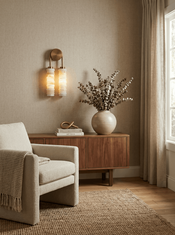 Calla Ribbed Alabaster Vägglampa