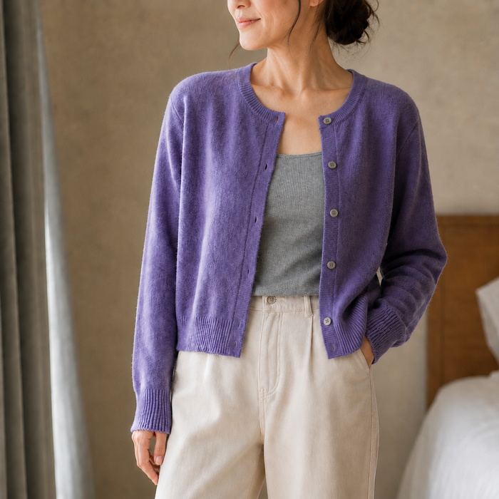 Wearbella – Kort kofta z przyciskami i miękkiego dzianiny
