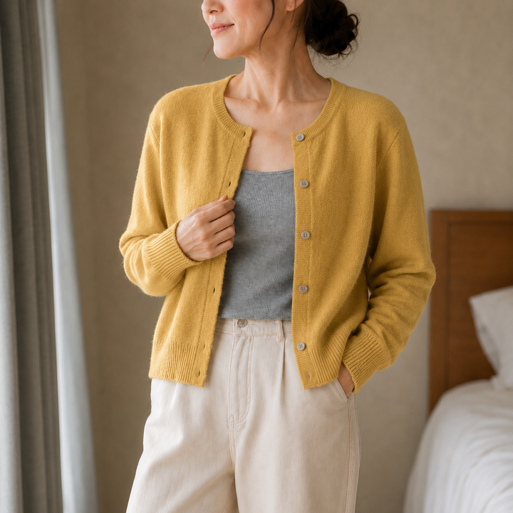 Wearbella – Kort kofta z przyciskami i miękkiego dzianiny