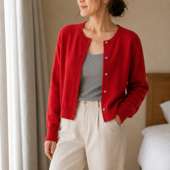 Wearbella – Kort kofta z przyciskami i miękkiego dzianiny