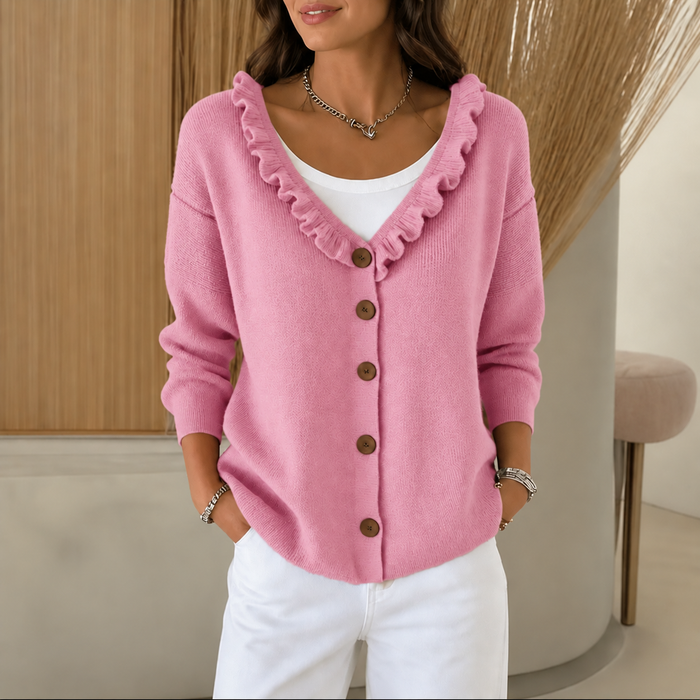 Wearbella – Kofta z falbaniastym kołnierzem z dzianiny