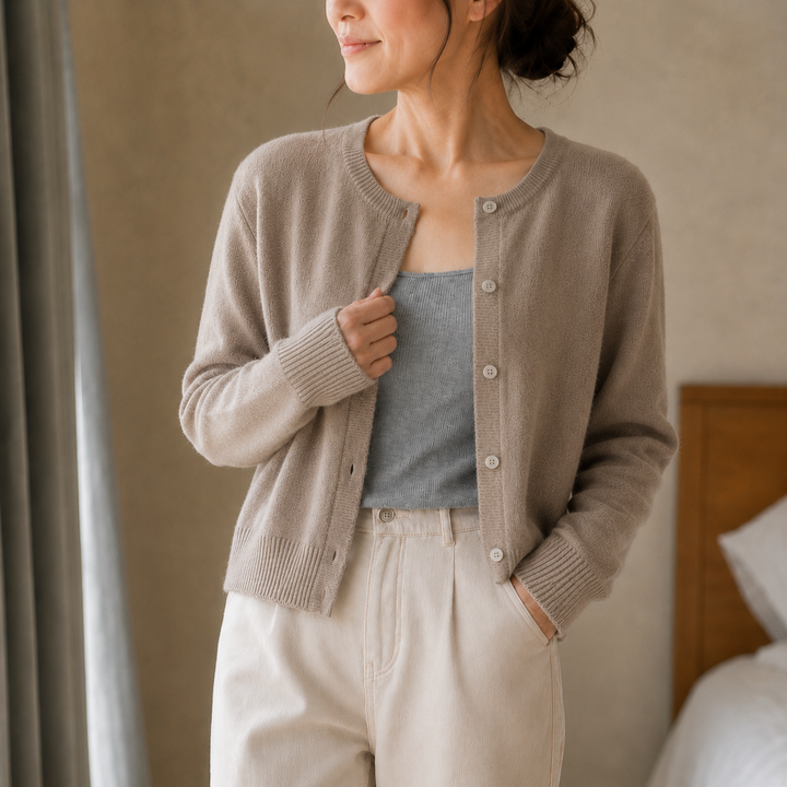 Wearbella – Kort kofta z przyciskami i miękkiego dzianiny