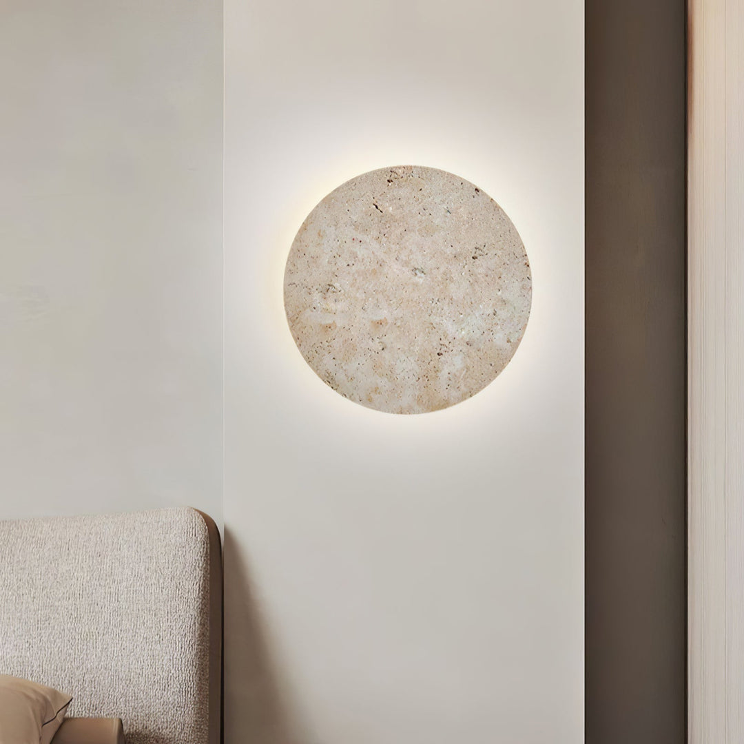 Cirkelformad Travertin Vägglampa