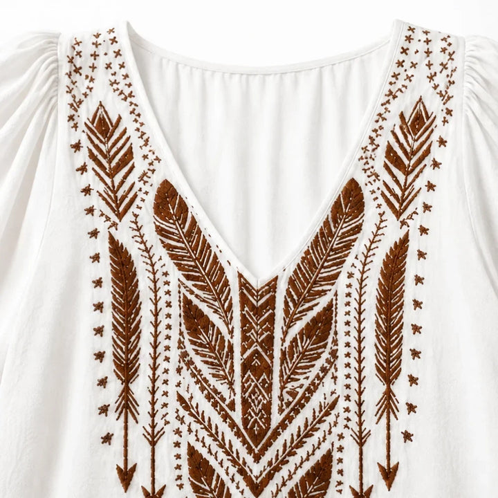 Soluna – Blus Boho, Urringning w V-ringning, Balonowe Ärmar