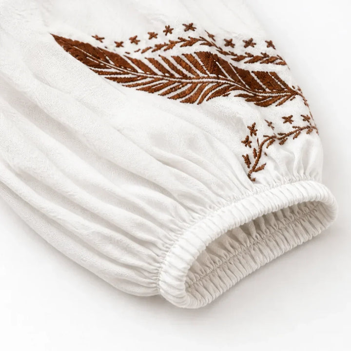 Soluna – Blus Boho, Urringning w V-ringning, Balonowe Ärmar