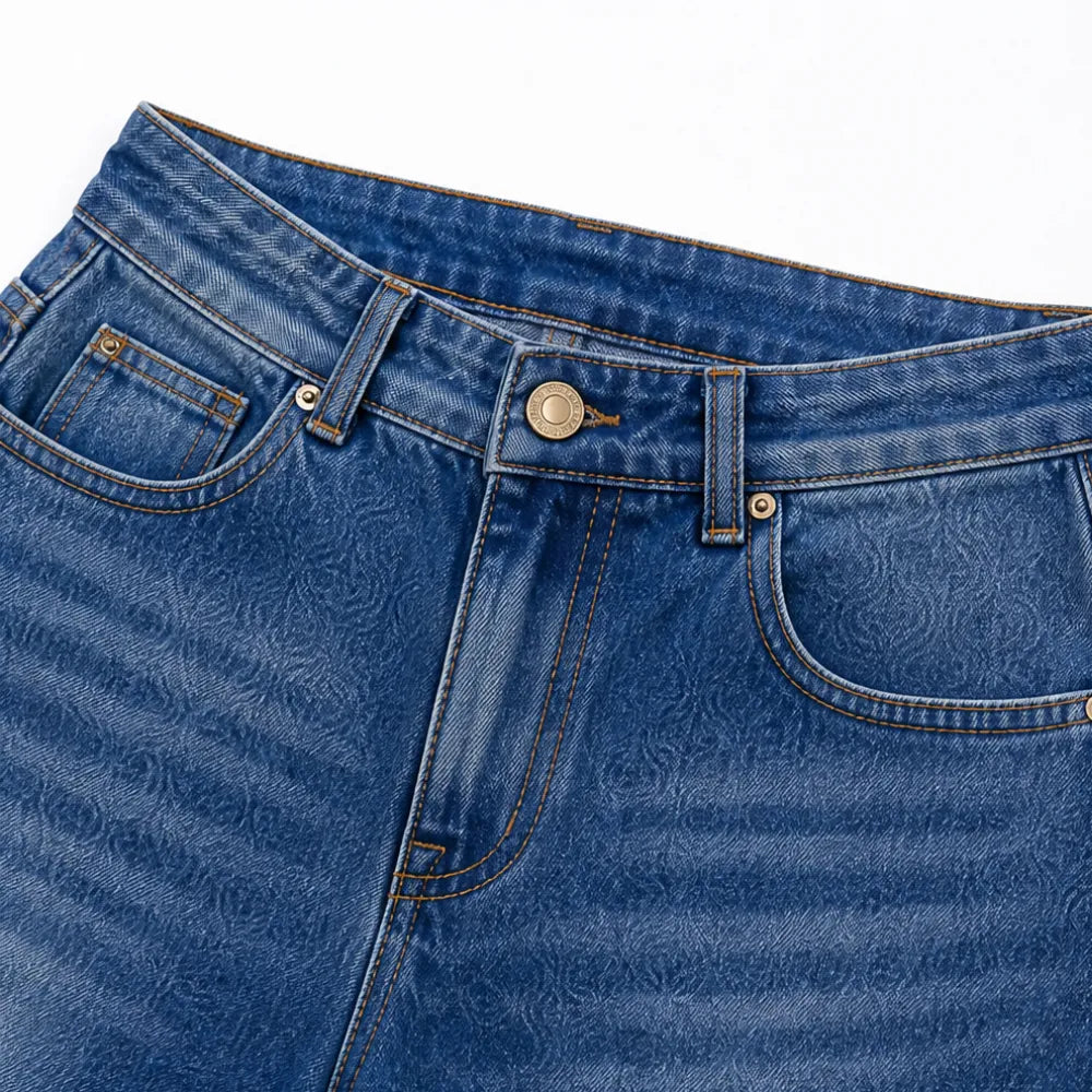 Velmora – Jeans z vida ben z mosiężnymi oczkami efter bokach, Hög stan