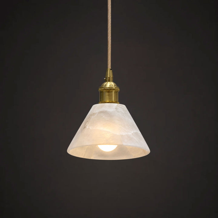 Konisk Alabaster Messingspendellampa