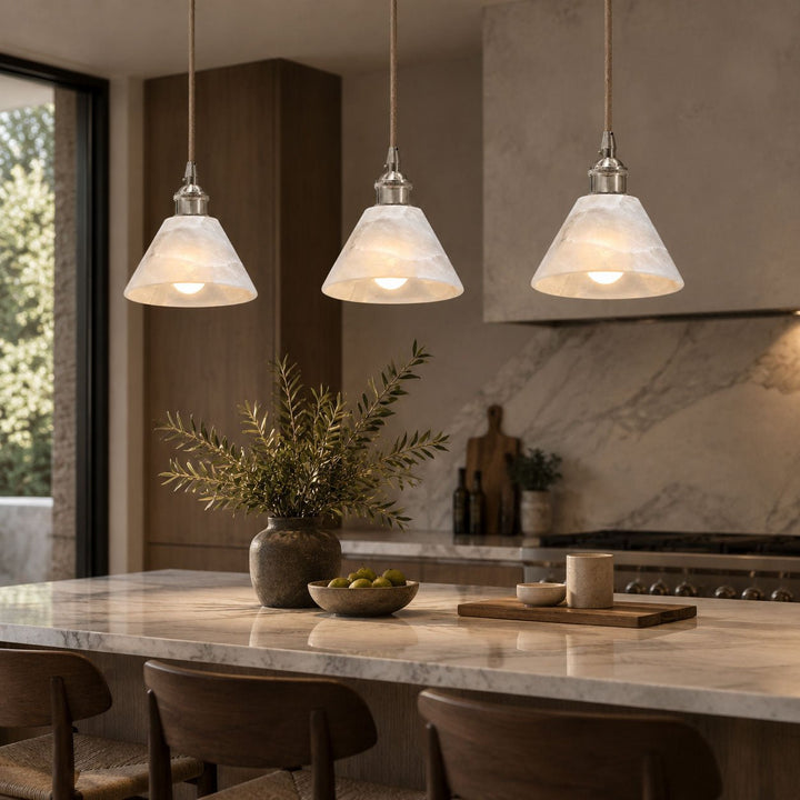Konisk Alabaster Messingspendellampa