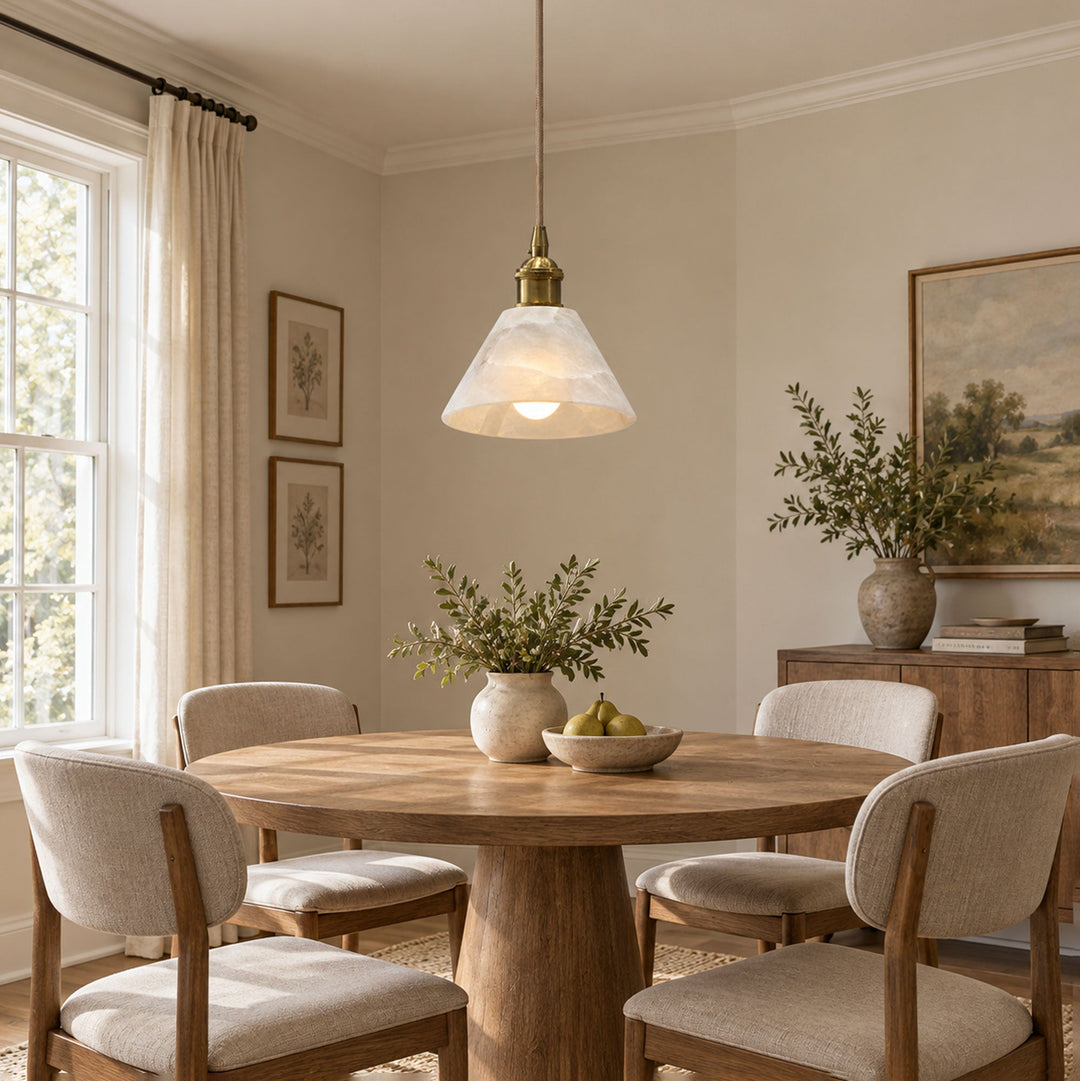 Konisk Alabaster Messingspendellampa