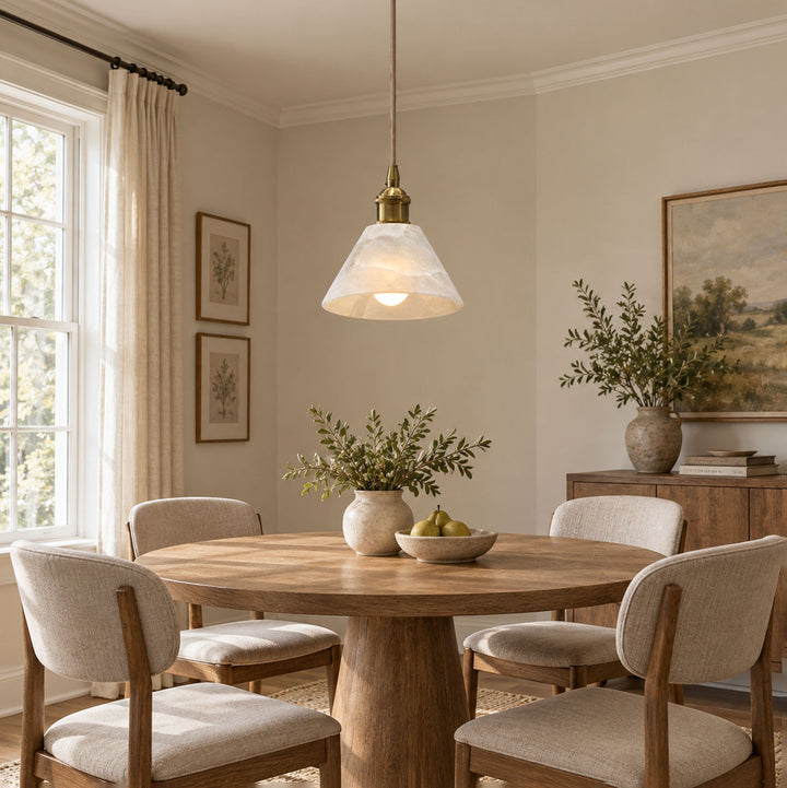 Konisk Alabaster Messingspendellampa