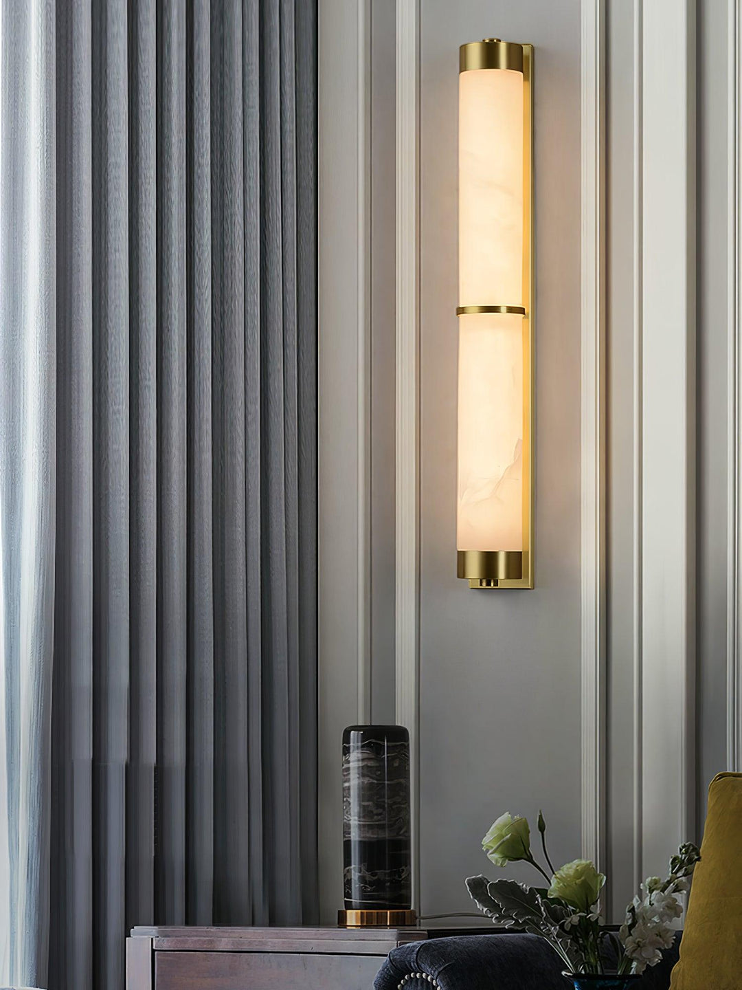 Cylindra Alabaster Messing Vägglampa