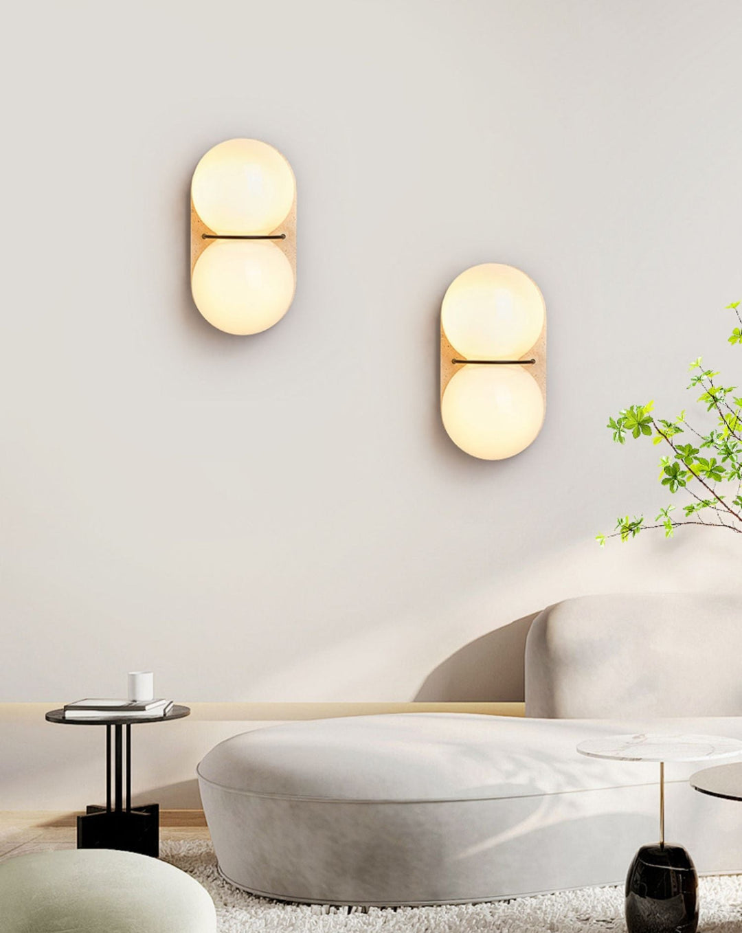 Dubbel Globe Travertine Vägglampa