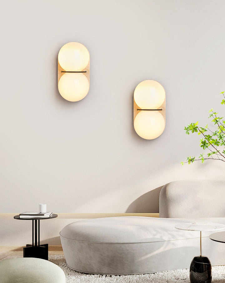 Dubbel Globe Travertine Vägglampa