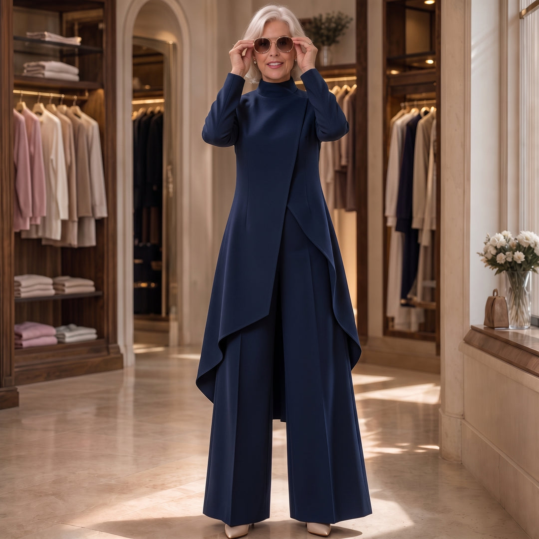 Draperie – Asymetryczny Set Welurowy z Górą i Spodniami