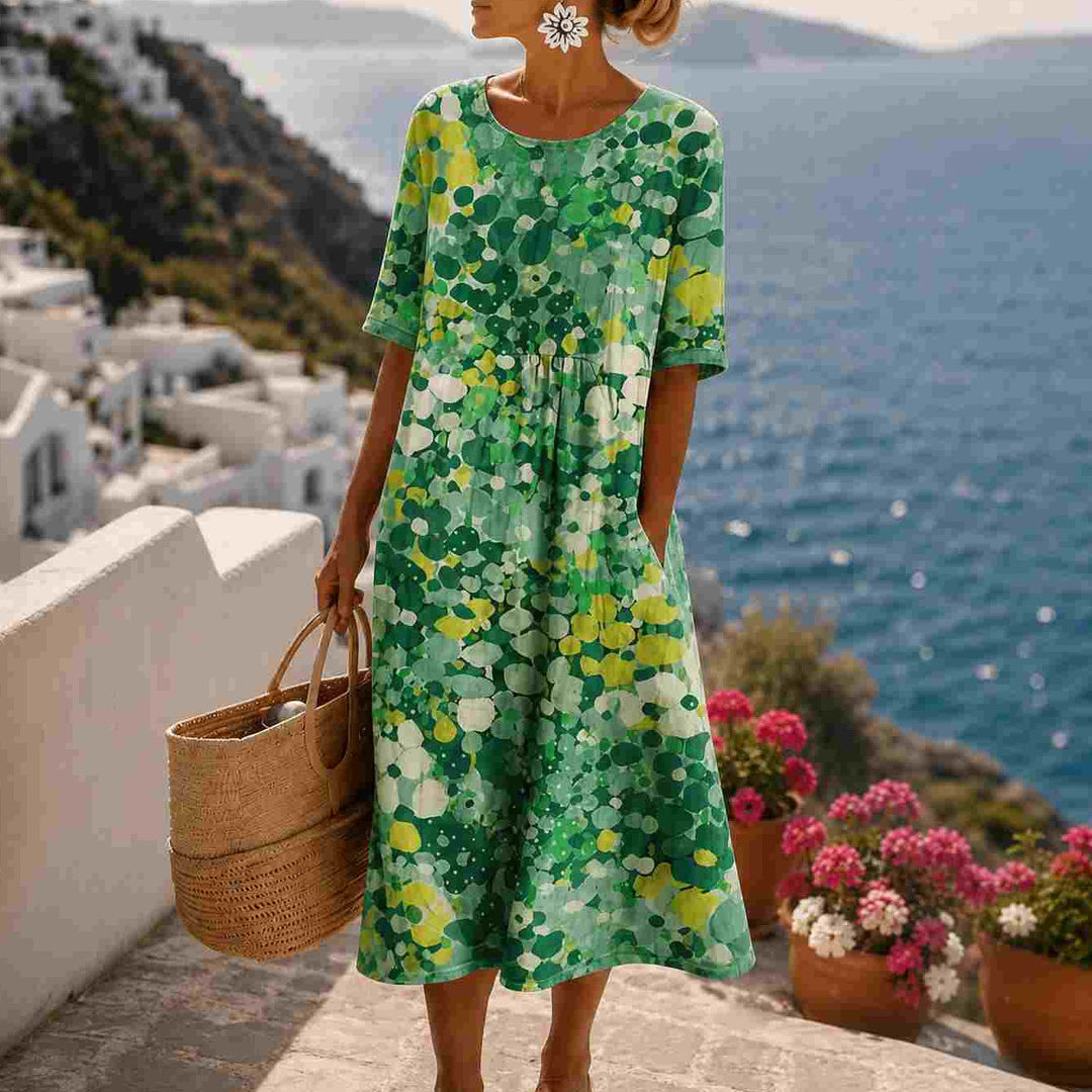 Soleia – Midi klänning w blommig mönster akwarelowy z kieszeniami