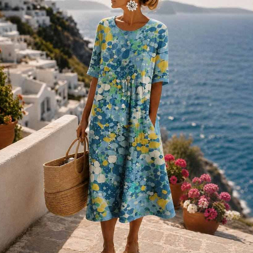 Soleia – Midi klänning w blommig mönster akwarelowy z kieszeniami