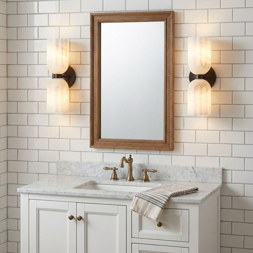 Dubbel Alabaster Ribbad Vägglampa