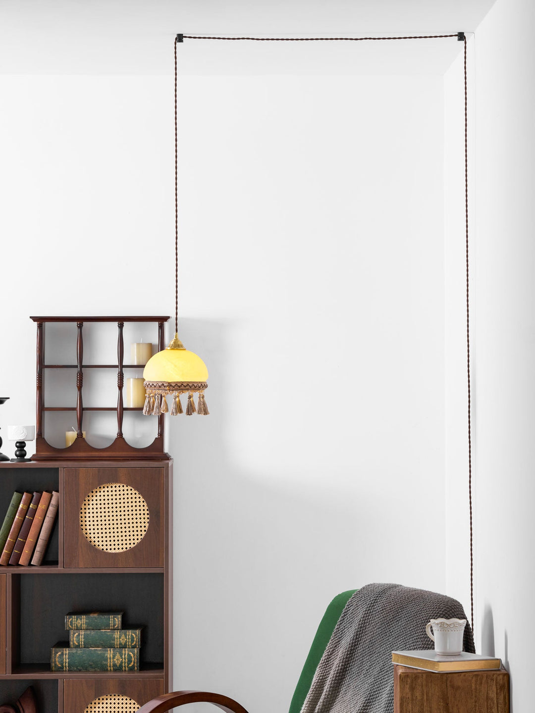 Franska Fransar Messing Pendel Swag Lampa