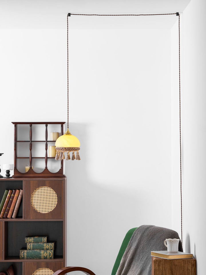Franska Fransar Messing Pendel Swag Lampa