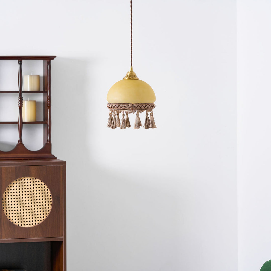 Franska Fransar Messing Pendel Swag Lampa