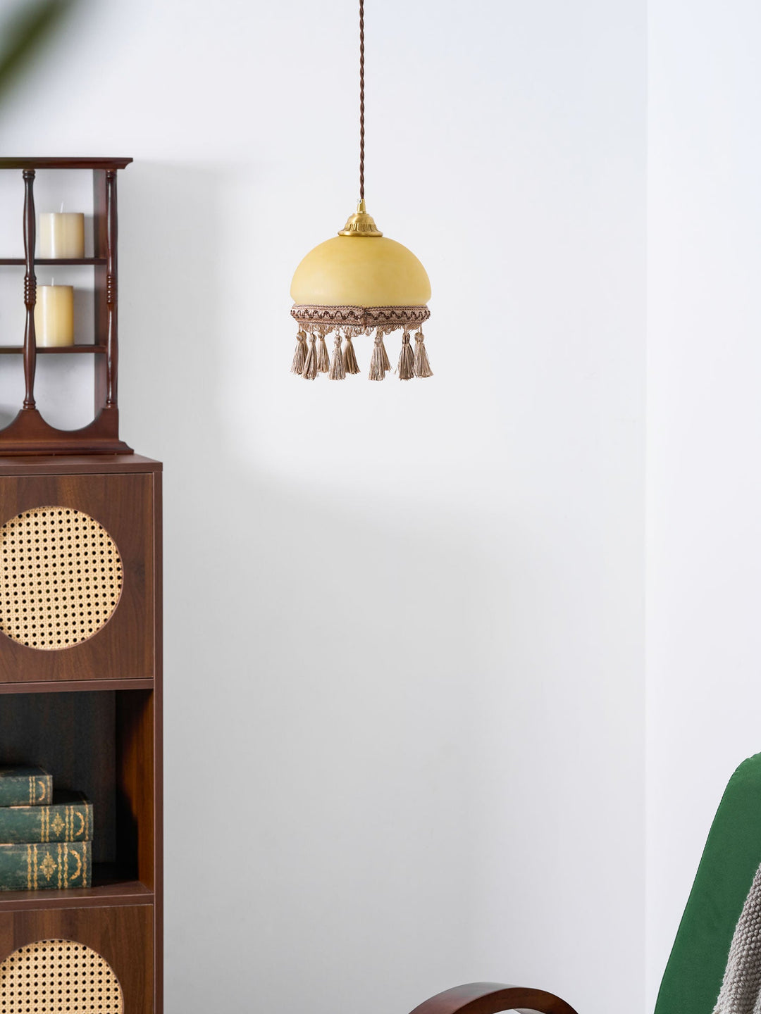 Franska Fransar Messing Pendel Swag Lampa