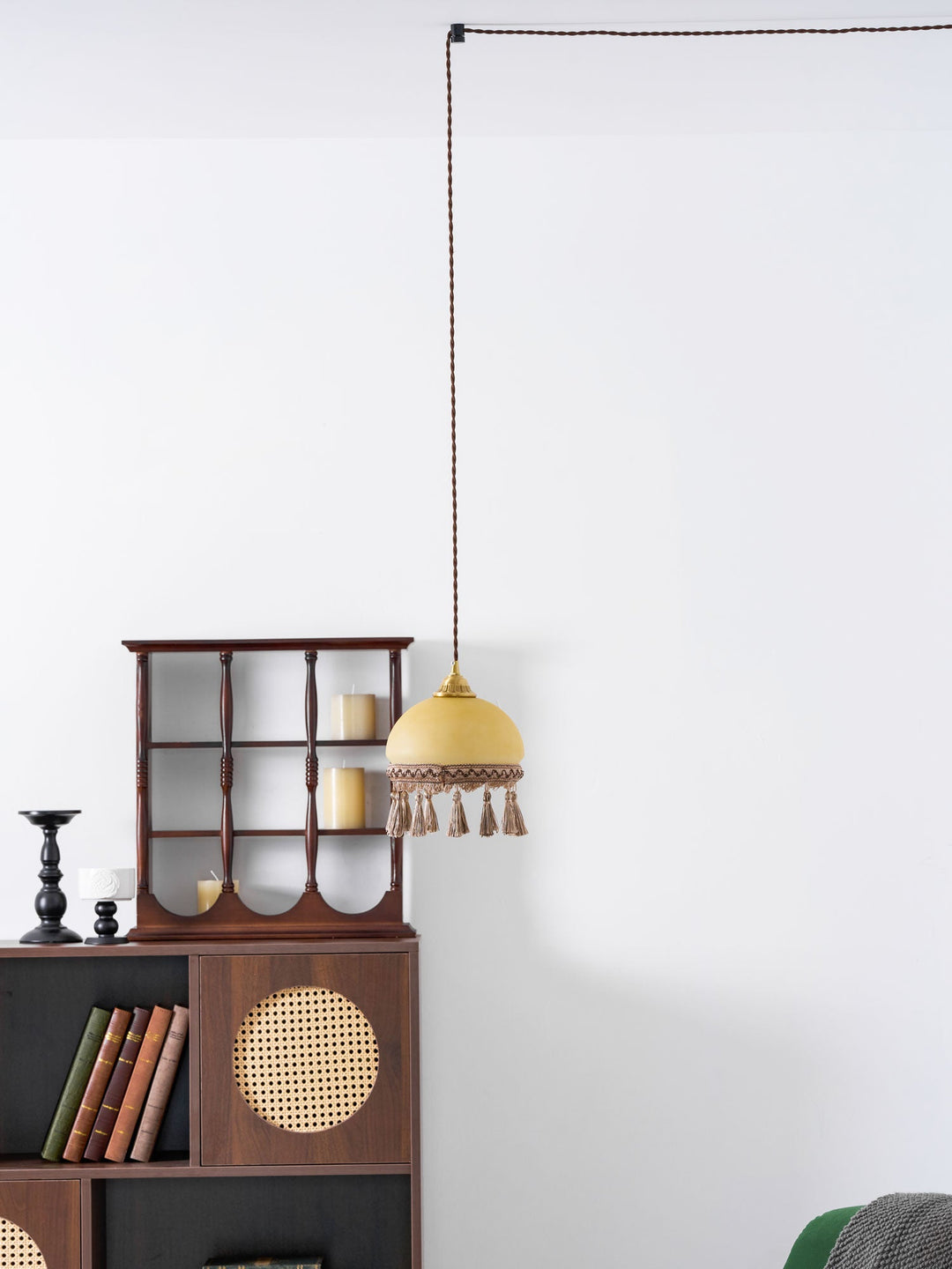 Franska Fransar Messing Pendel Swag Lampa