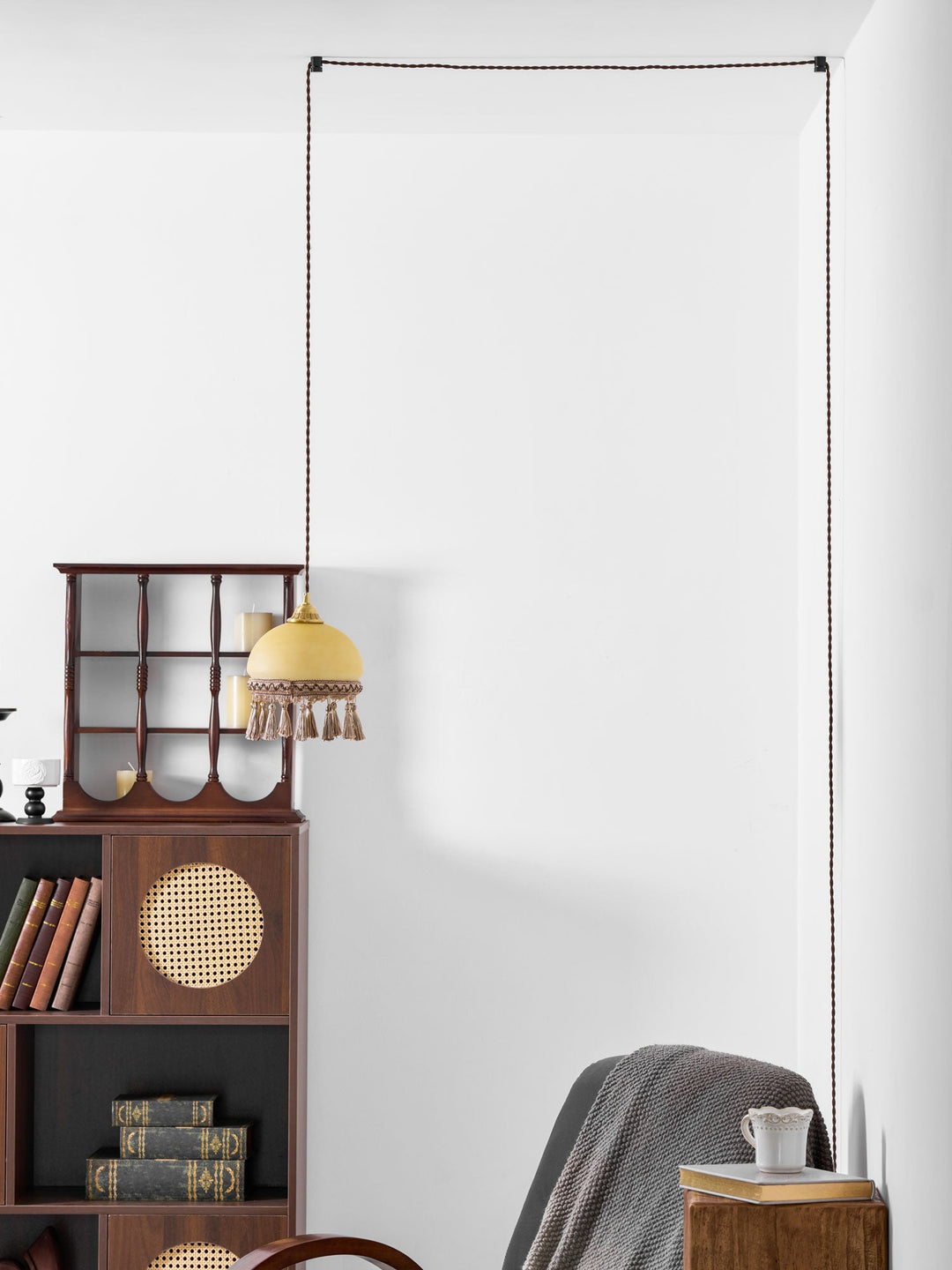 Franska Fransar Messing Pendel Swag Lampa