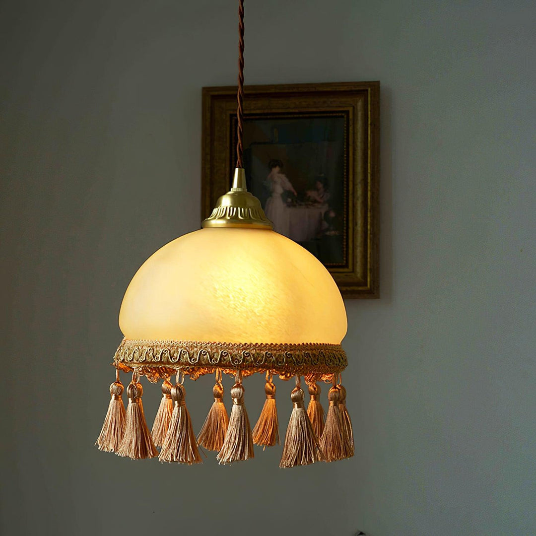 Franska Fransar Messing Pendellampa