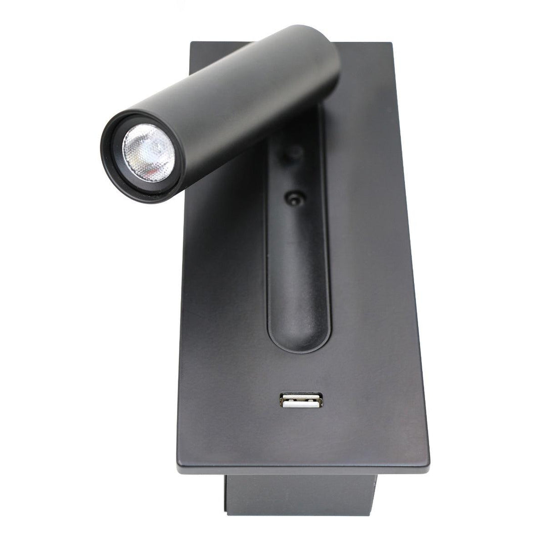 Svart Sängbord USB Vägglampa