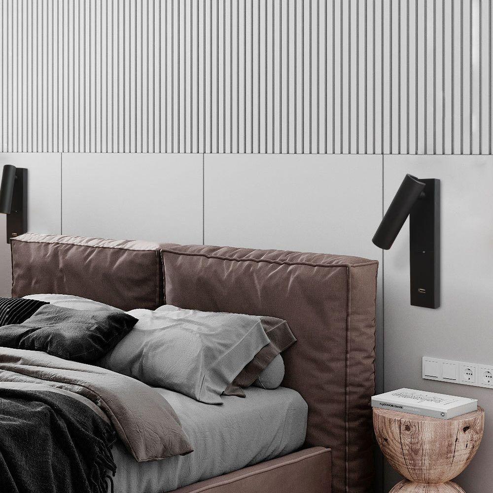 Svart Sängbord USB Vägglampa