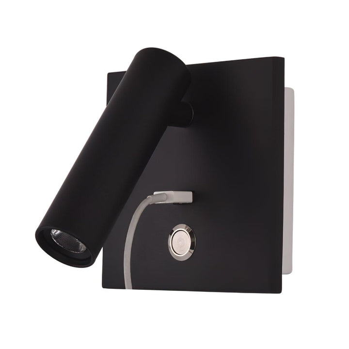 Svart Sängbord USB Vägglampa