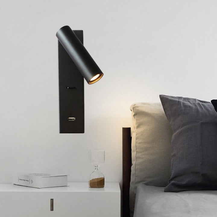 Svart Sängbord USB Vägglampa