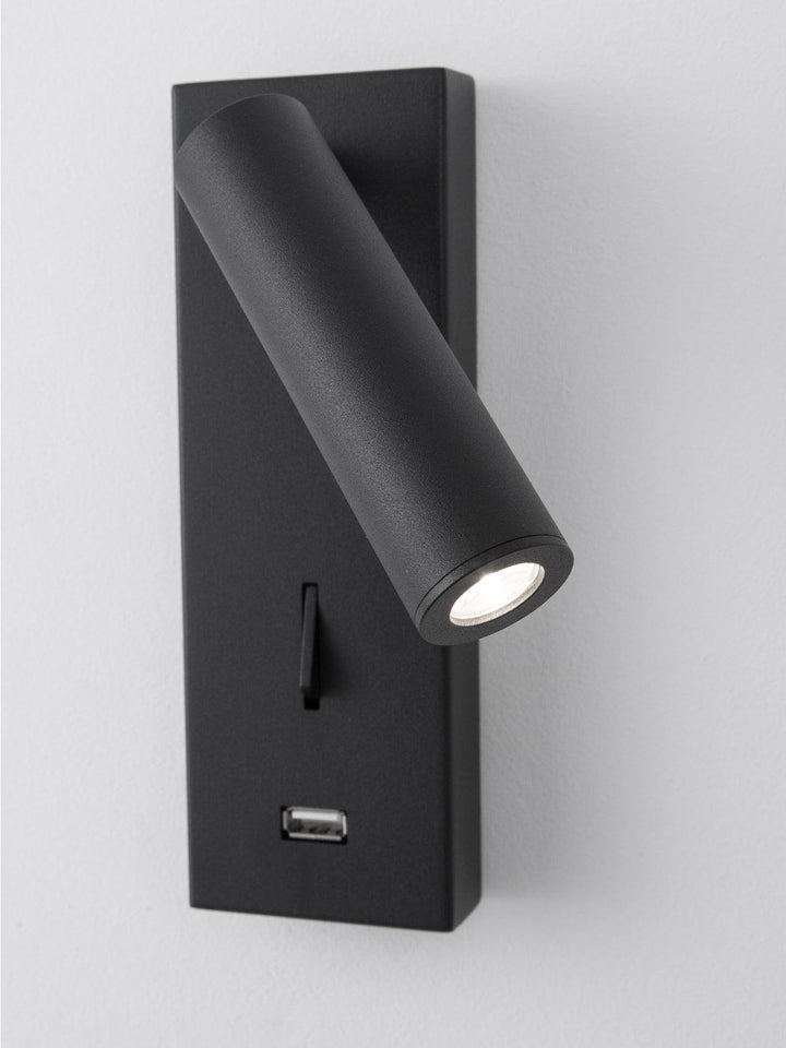 Svart Sängbord USB Vägglampa