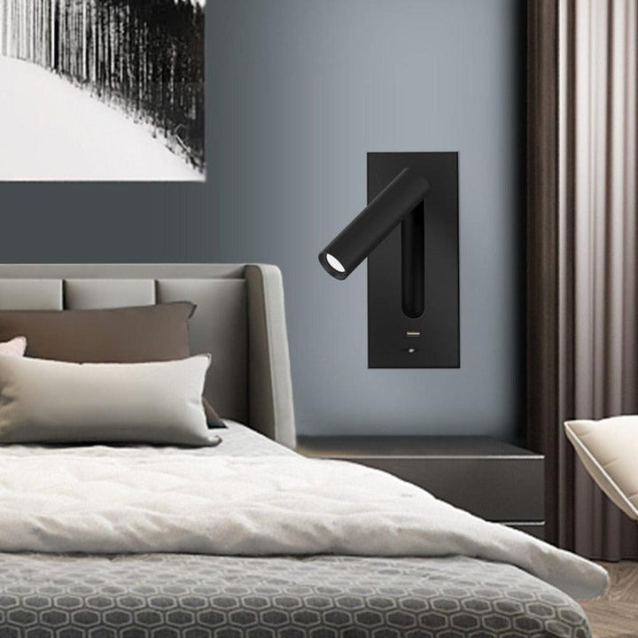 Svart Sängbord USB Vägglampa