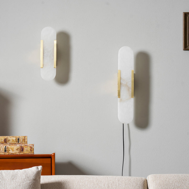 Avlång Alabaster Vägglampa med Stickkontakt