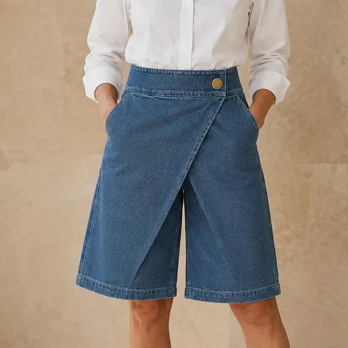 Velara – Asymetryczne shorts bermudy z denimu o längd knähöga