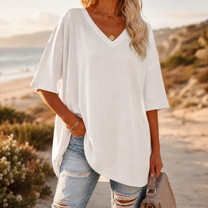 Vivelyn – OverStorlekd T-shirt z urringning w v-ringning